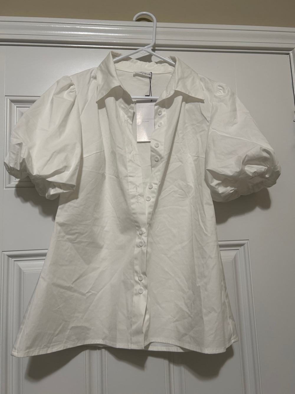 vestique White Puff Sleeve Button-Down Shirt